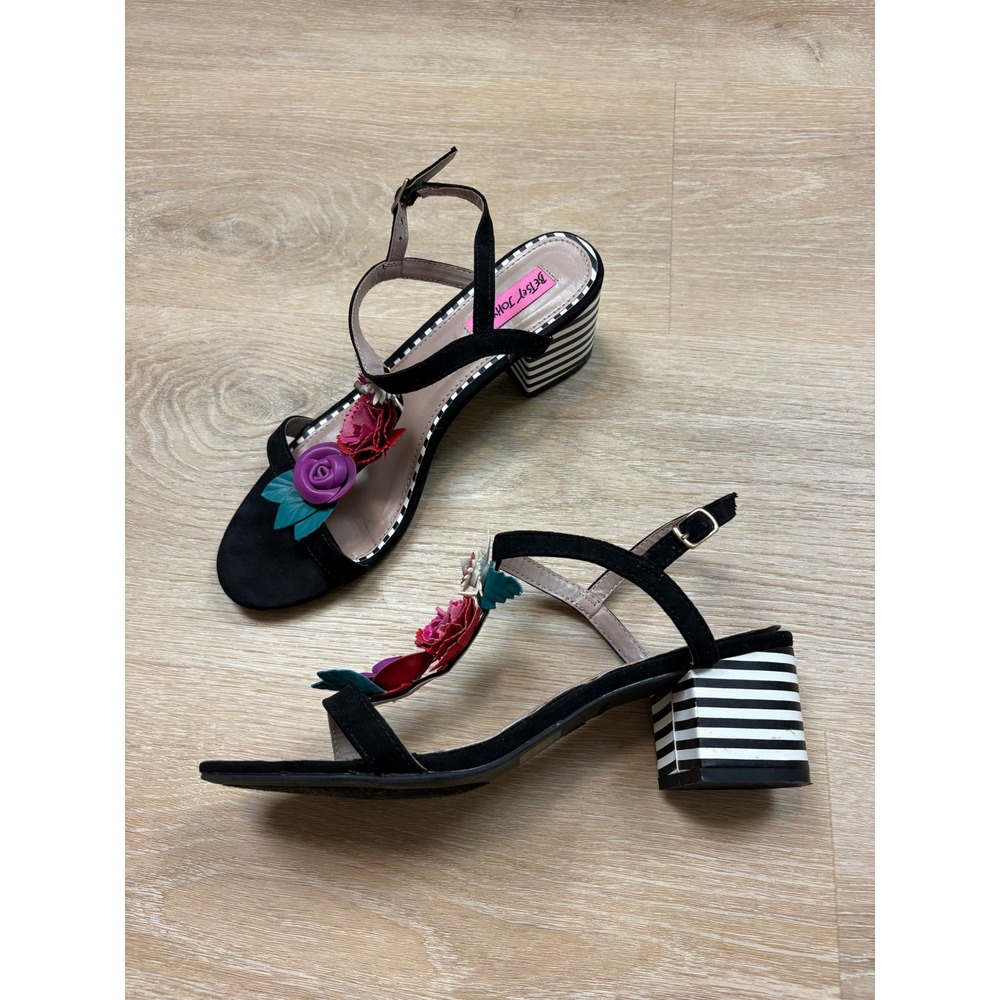 Betsey Johnson Andey Floral Stripe Block Heel Sandals Women's 8.5
